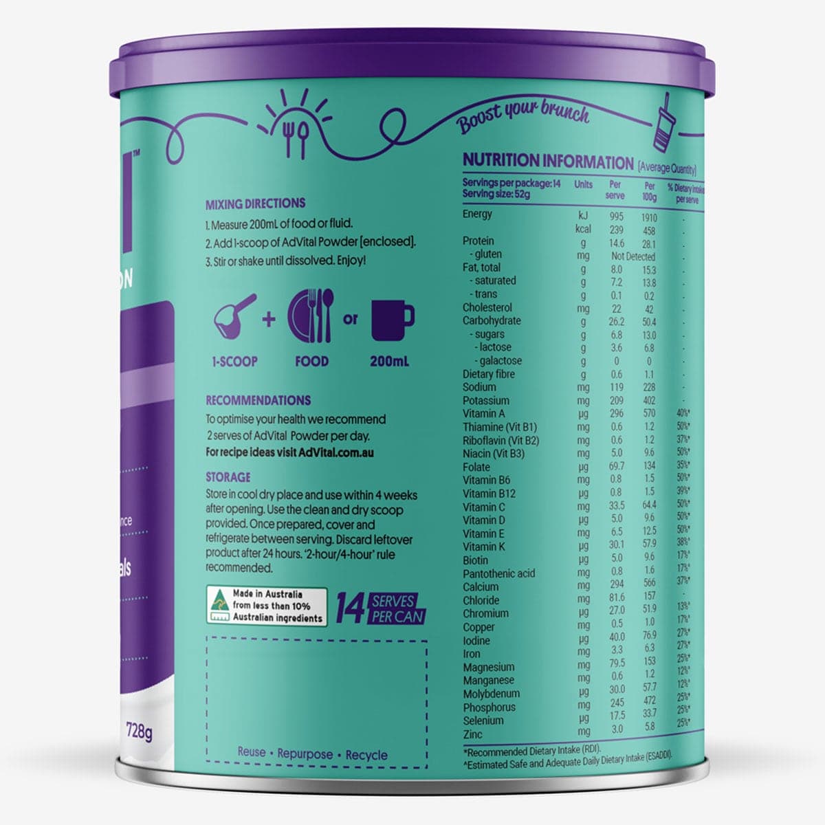Thumbnail AdVital Hospital Strength Meal Replacement Neutral Powder 728g