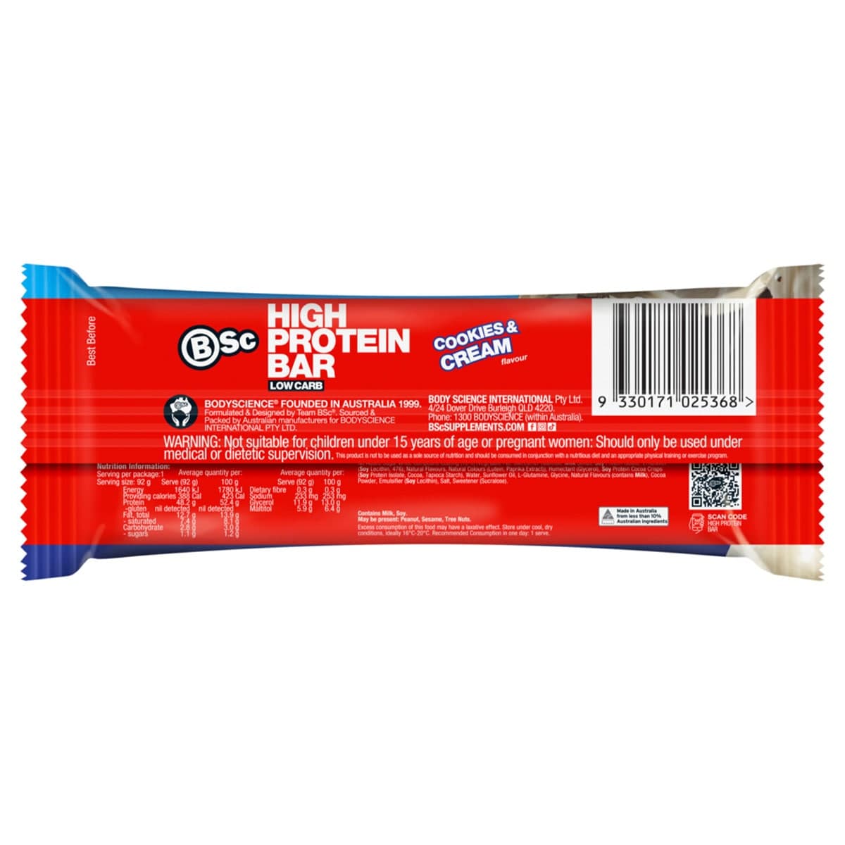 Thumbnail BSc High Protein Low Carb Bar Cookies & Cream Box 12 x 92g