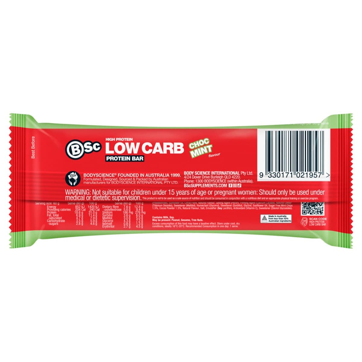 Thumbnail BSc High Protein Low Carb Bar Choc Mint Box 12 x 60g