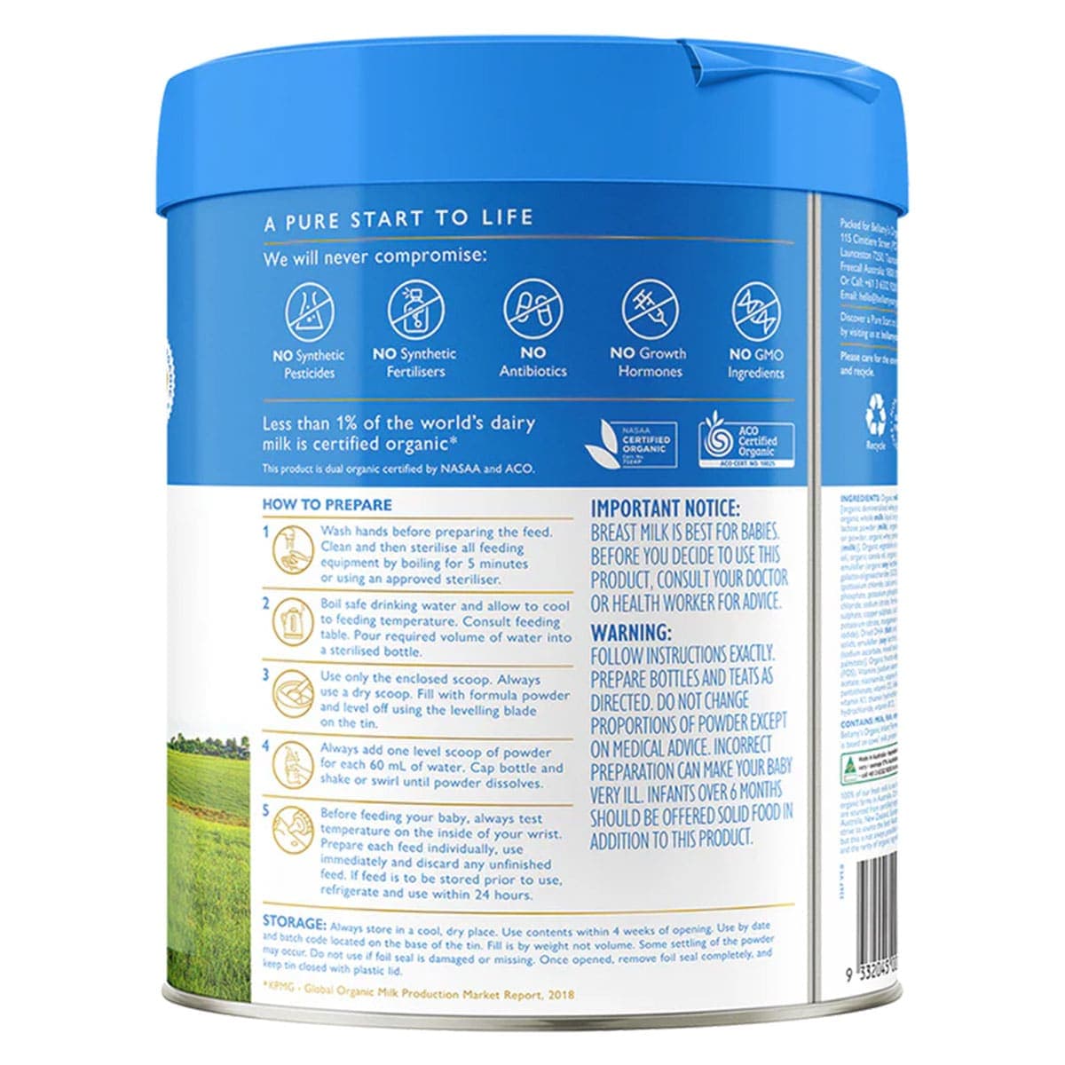 Thumbnail Bellamys Organic Step 1 Infant Formula 0 - 6 Months 800g