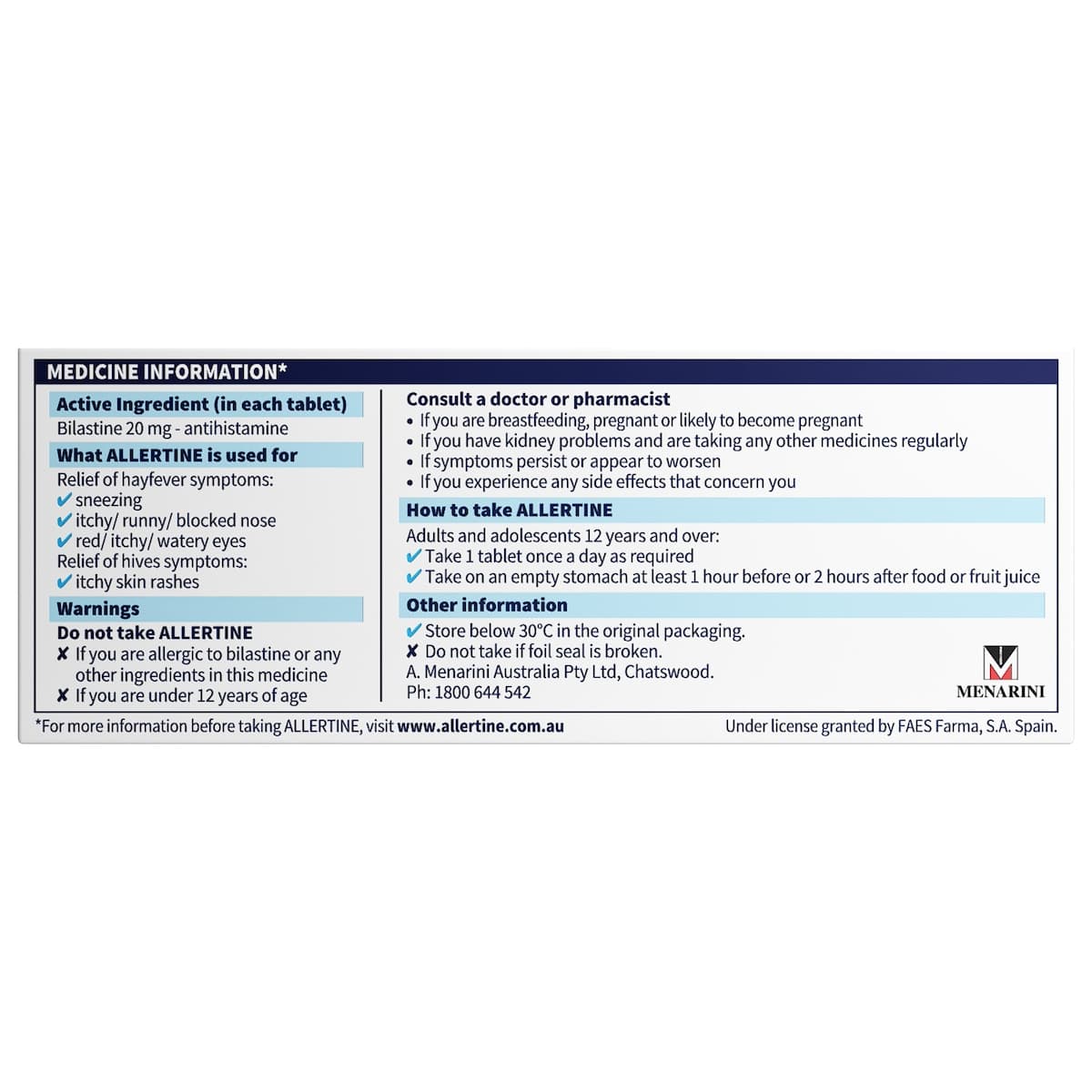 Thumbnail Allertine Bilastine (20mg) 50 Tablets