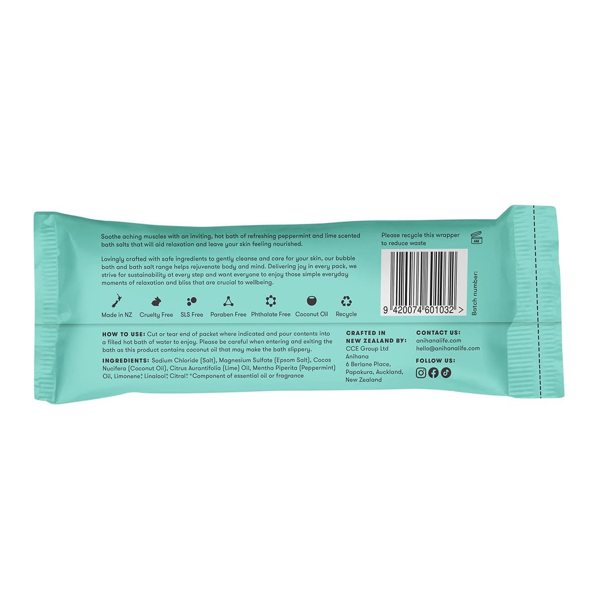 Thumbnail Anihana Muscle Soak Bath Salts Peppermint & Lime 80g Sachets