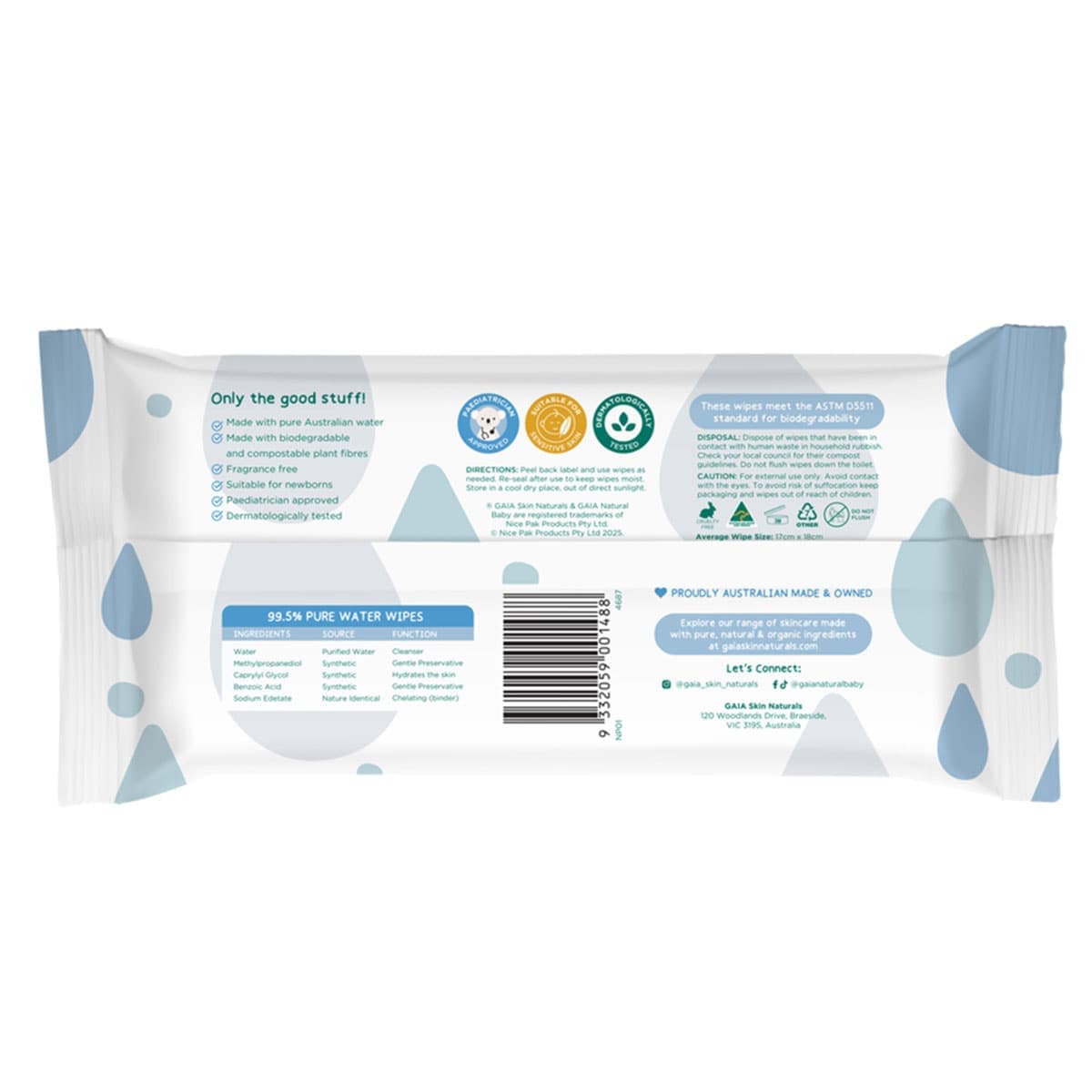 Thumbnail Gaia Natural Baby 99.5% Pure Water Wipes 70 Pack