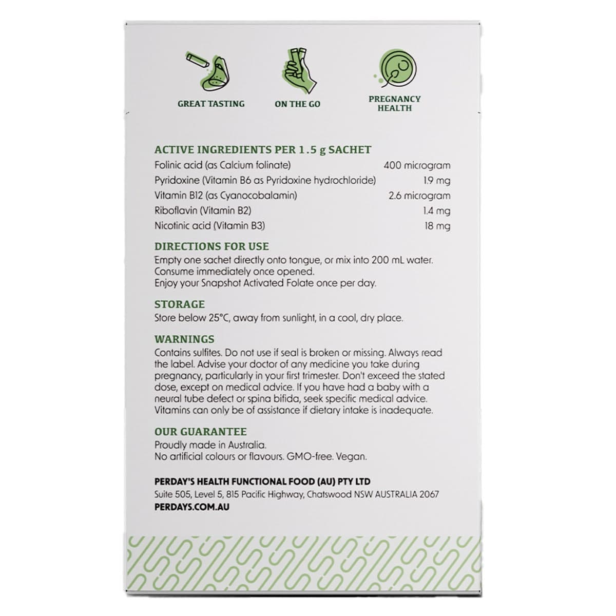 Thumbnail Perdays SnapShot Activated Folate Zesty Mojito Flavour 20 x 1.5g Sachets