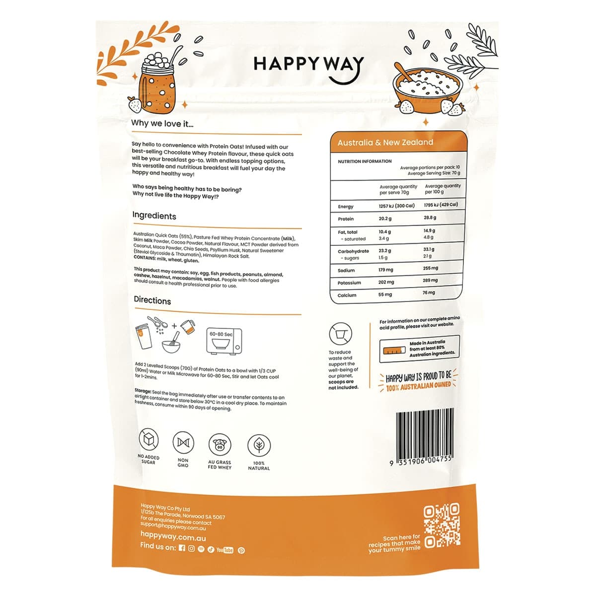 Thumbnail Happy Way Whey Protein Quick Oats Chocolate 700g