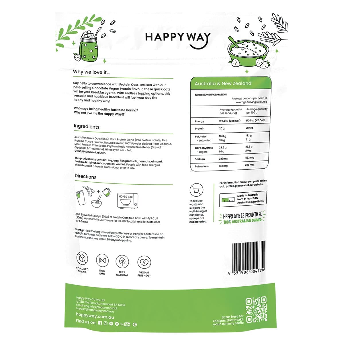 Thumbnail Happy Way Vegan Protein Quick Oats Chocolate 700g