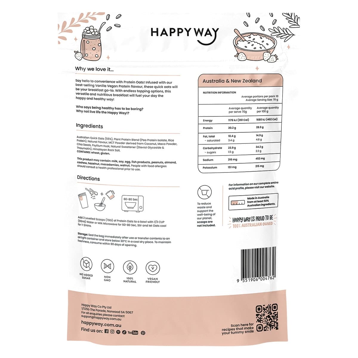 Thumbnail Happy Way Vegan Protein Quick Oats Vanilla 700g
