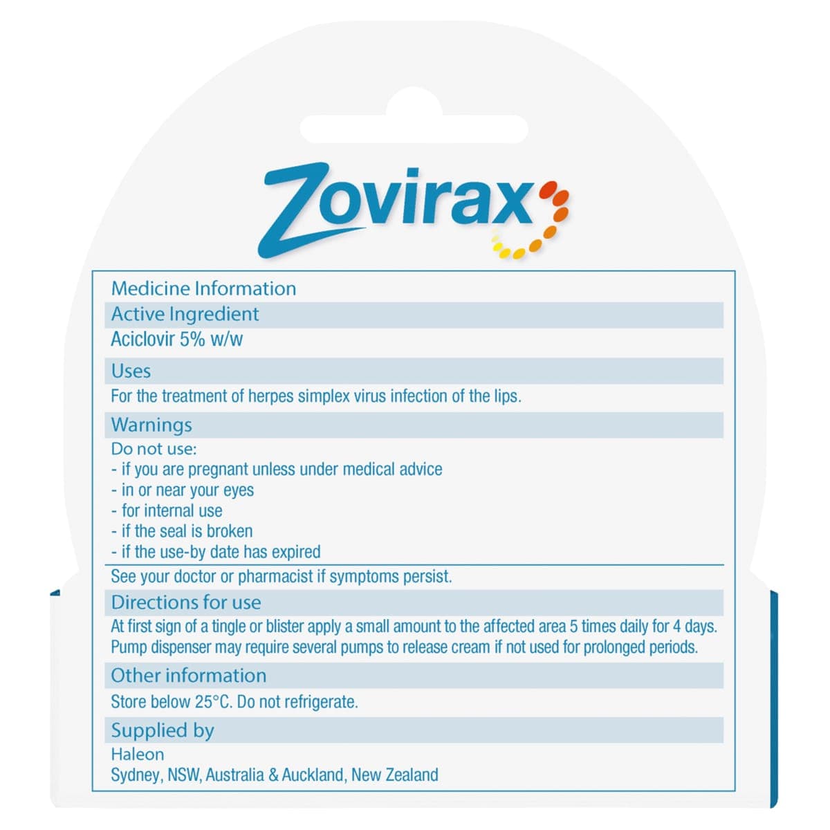 Thumbnail Zovirax Cold Sore Cream Pump 2g