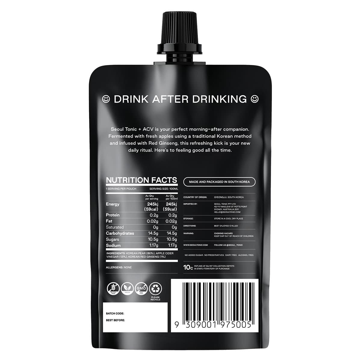 Thumbnail Seoul Tonic Post-Drinking Korean Pear + ACV Recovery Tonic 100ml