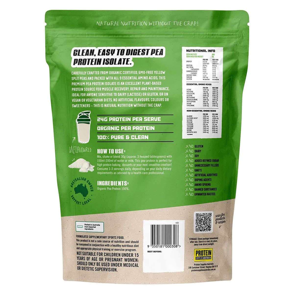 Thumbnail Protein Supplies Australia Pea Protein Isolate Unflavoured 500g