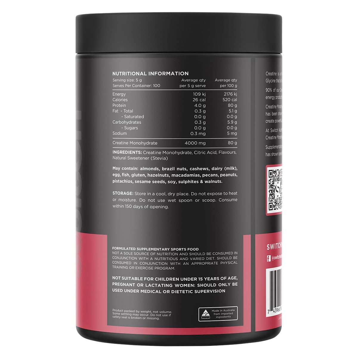 Thumbnail Switch Nutrition Creatine Monohydrate Powder Raspberry 500g