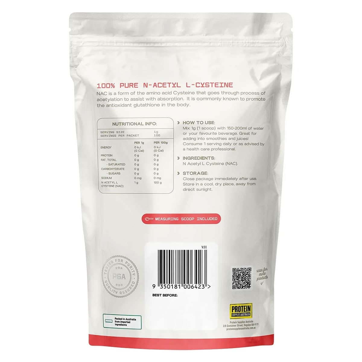 Thumbnail Protein Supplies Australia NAC Powder Unflavoured 100g