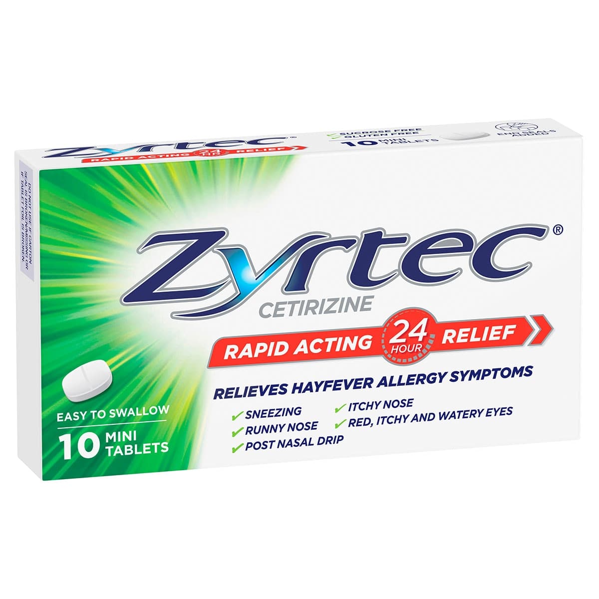 Thumbnail Zyrtec Rapid Acting Hayfever Allergy Relief Antihistamine Mini Tablets 10 Pack