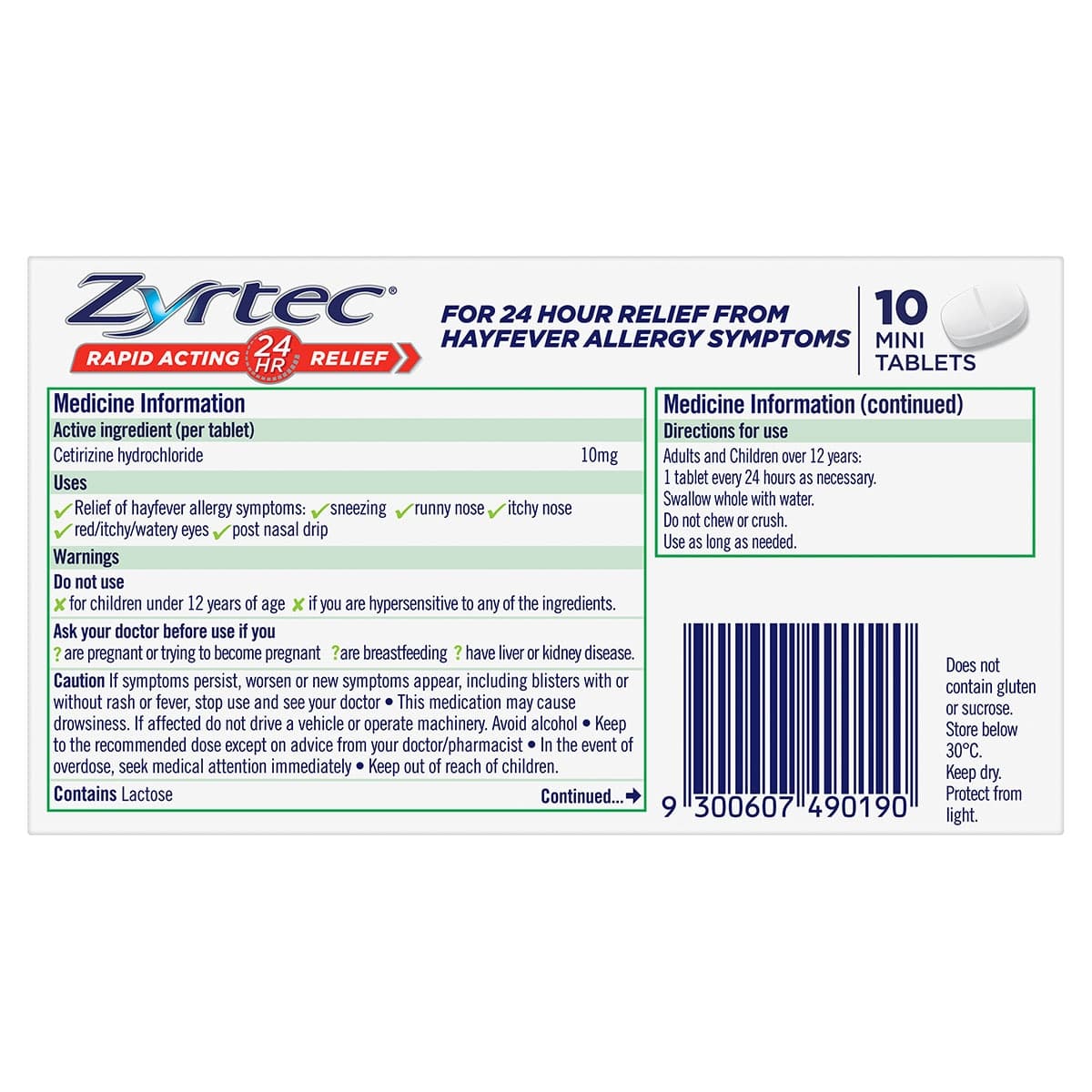 Thumbnail Zyrtec Rapid Acting Hayfever Allergy Relief Antihistamine Mini Tablets 10 Pack