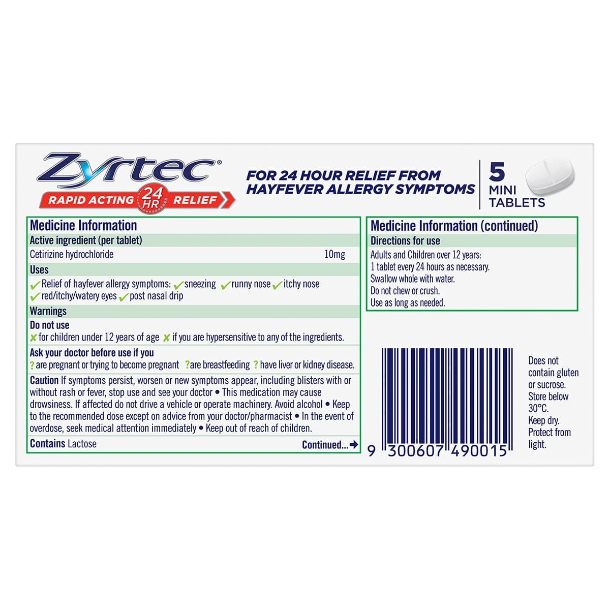 Thumbnail Zyrtec Rapid Acting Hayfever Allergy Relief Antihistamine Mini Tablets 5 Pack