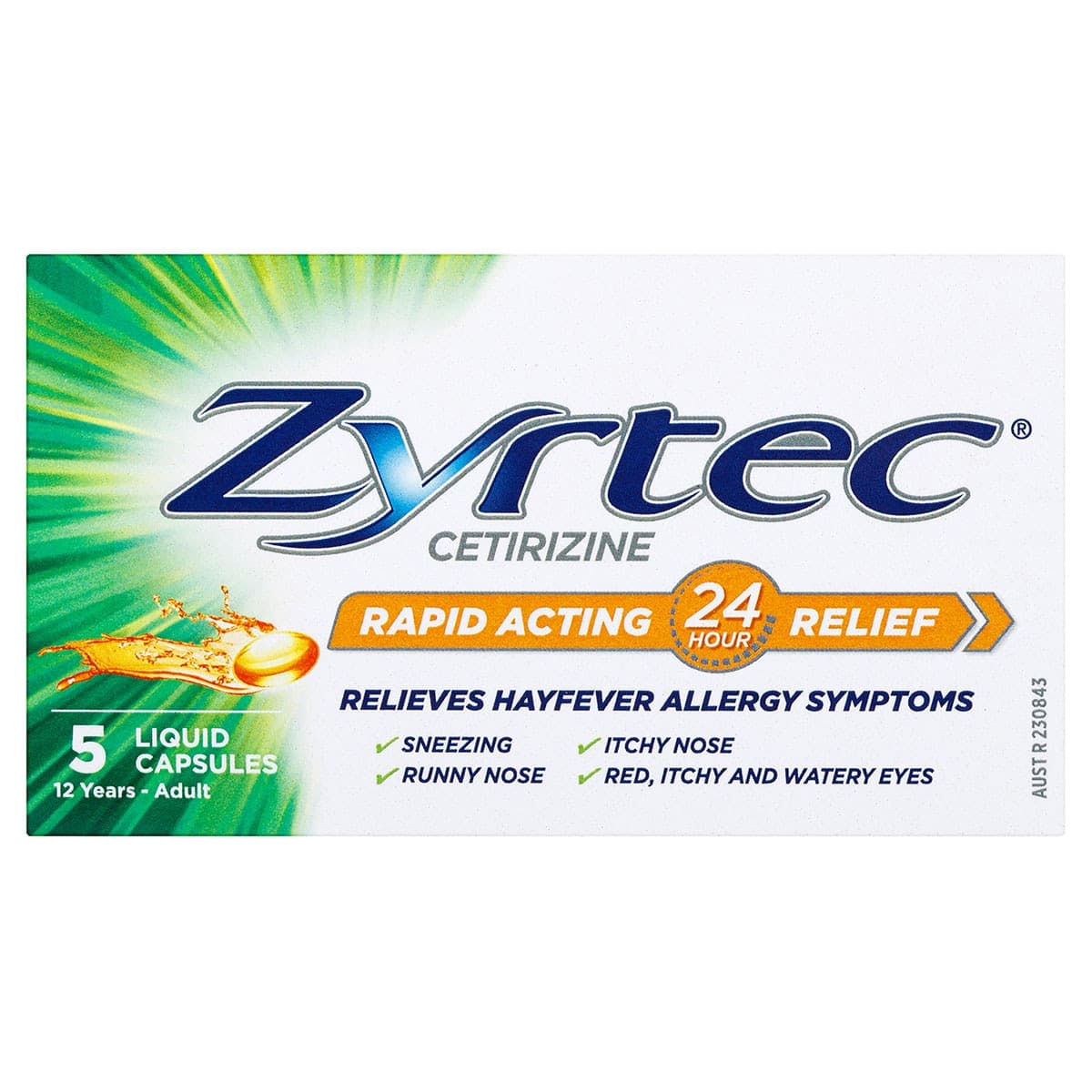 Thumbnail Zyrtec Rapid Acting Hayfever Allergy Relief Antihistamine Liquid Capsules 5 Pack