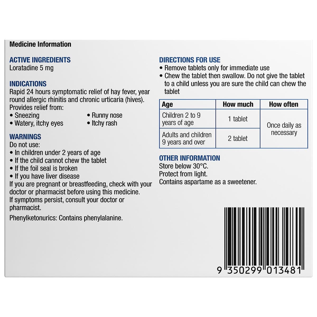 Thumbnail Chemists Own Children's Hayfever & Allergy Relief 30 Chewable Tablets