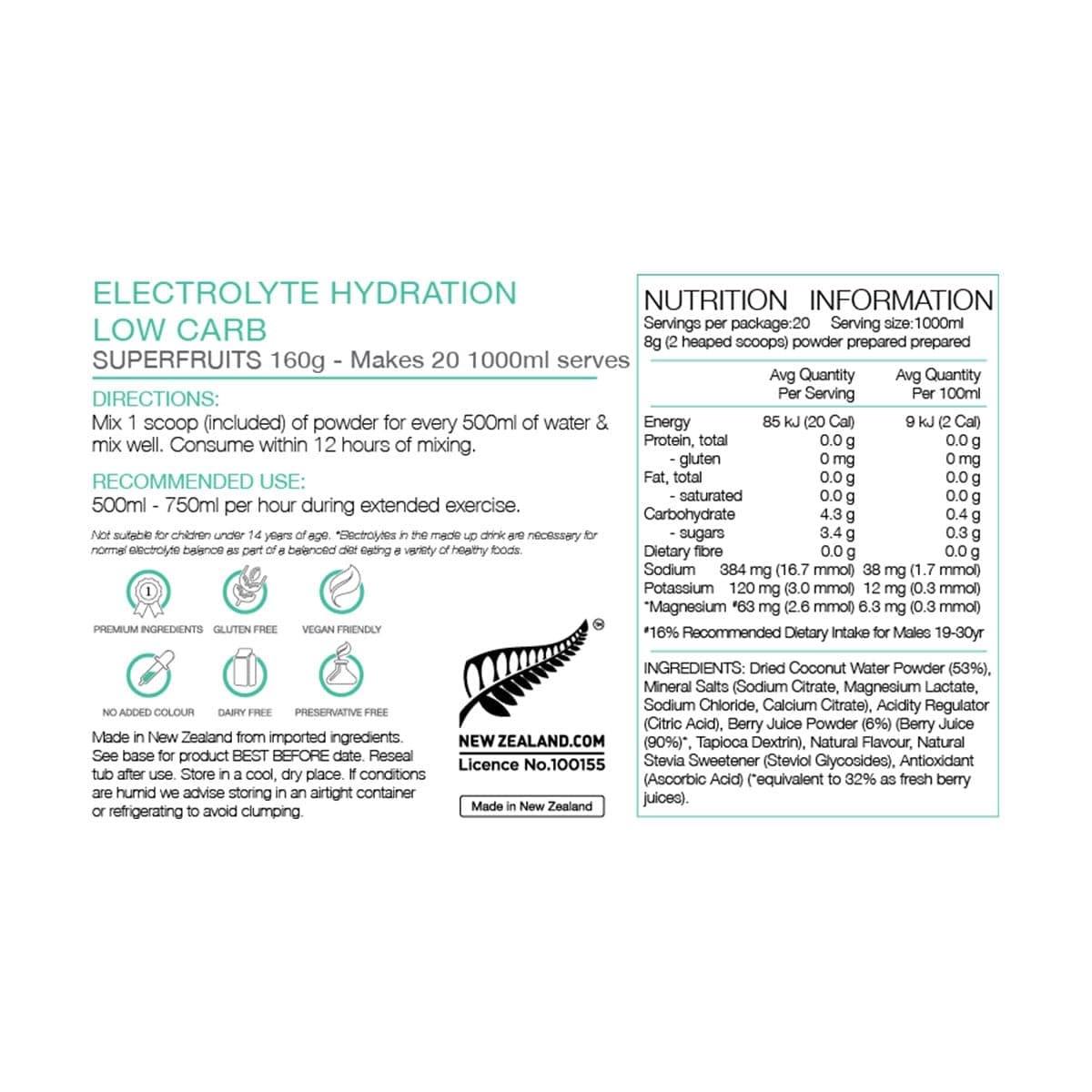 Thumbnail Pure Sports Nutrition Low Carb Electrolyte Hydration Powder Superfruits 160g