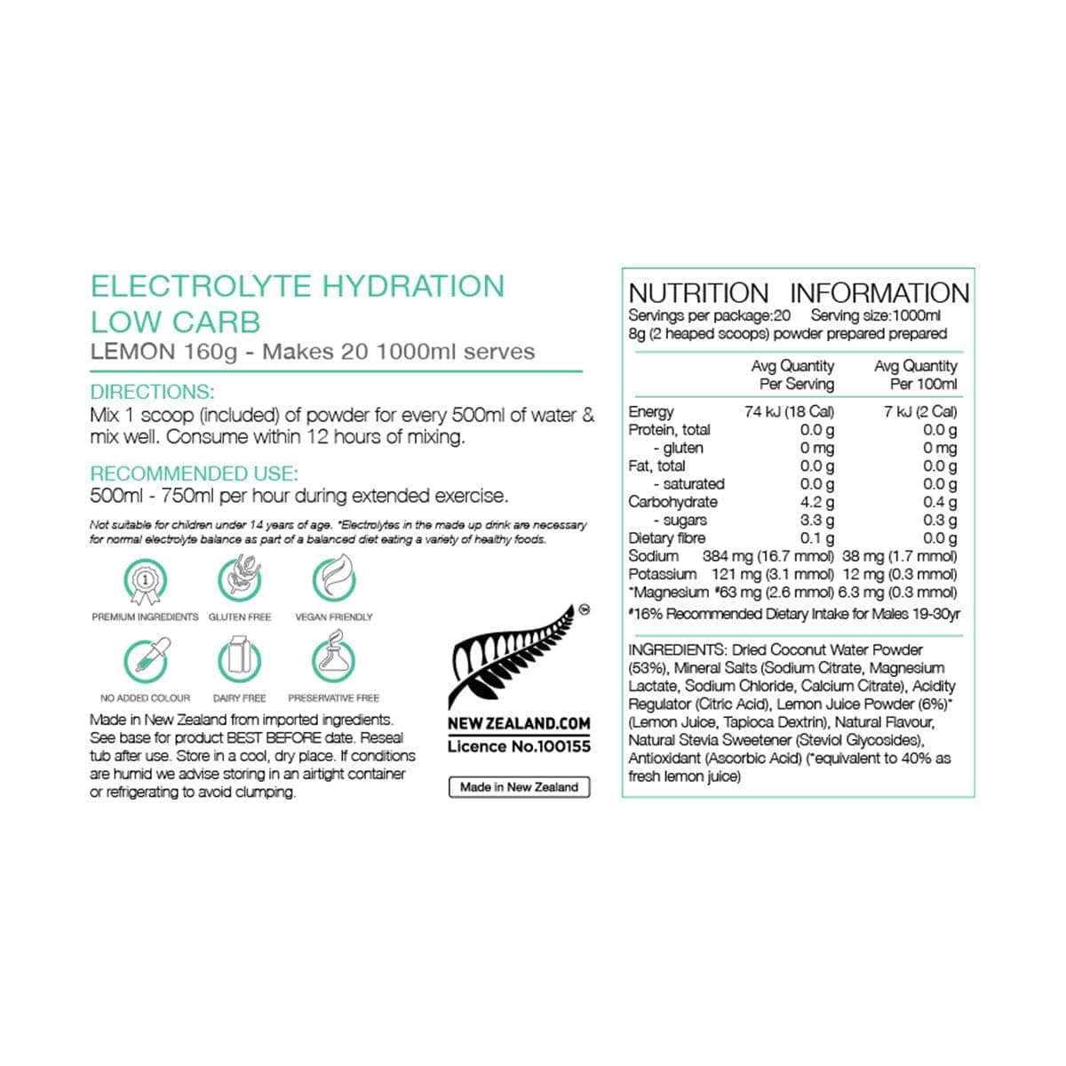 Thumbnail Pure Sports Nutrition Low Carb Electrolyte Hydration Powder Lemon 160g