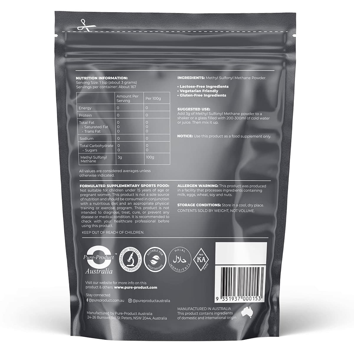 Thumbnail Pure Product Australia Methyl Sulfonyl Methane (MSM) 500g