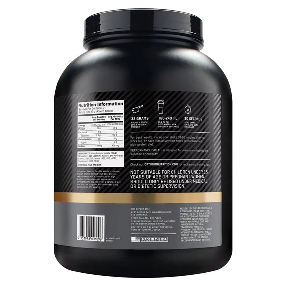 Thumbnail Optimum Nutrition Performance Isolate Protein Vanilla 2.28Kg