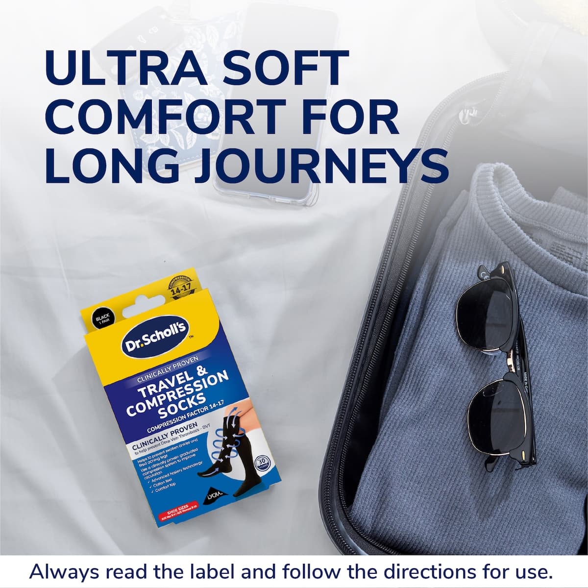 Thumbnail Scholl Travel & Compression Socks Black Unisex M6-M9/W8-W10 - 1 Pair