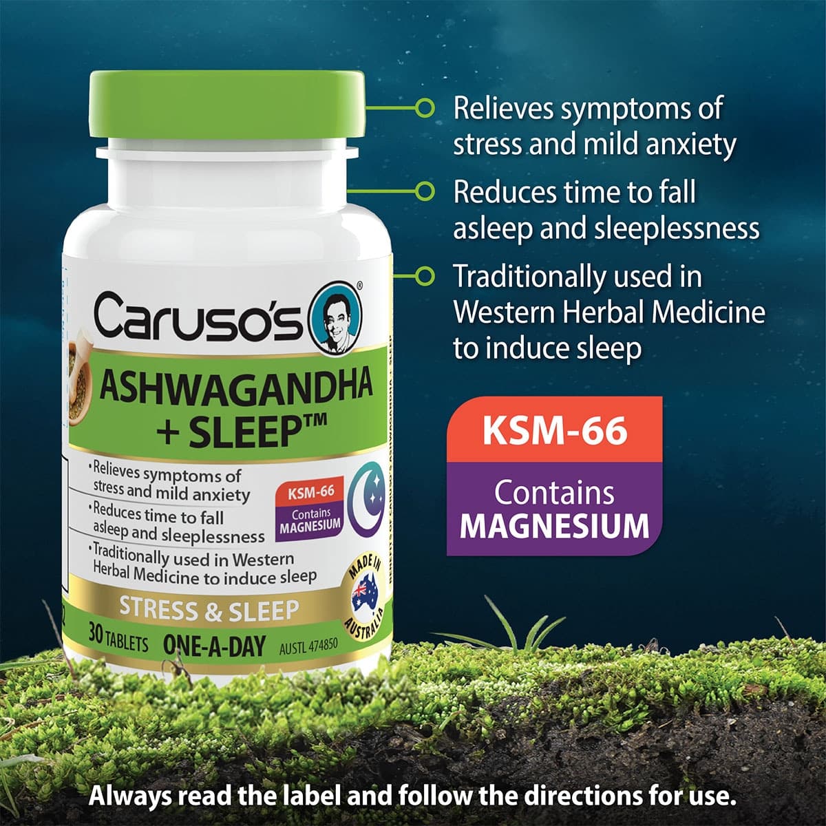 Thumbnail Carusos Ashwagandha + Sleep 30 Tablets
