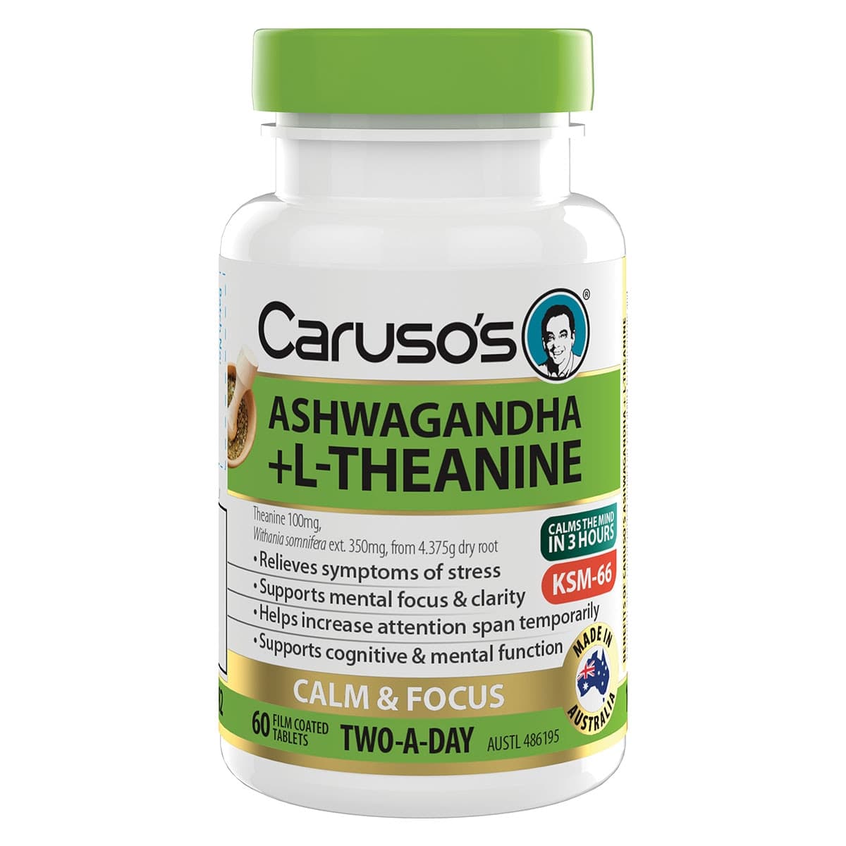 Thumbnail Carusos Ashwagandha + L-Theanine 60 Tablets