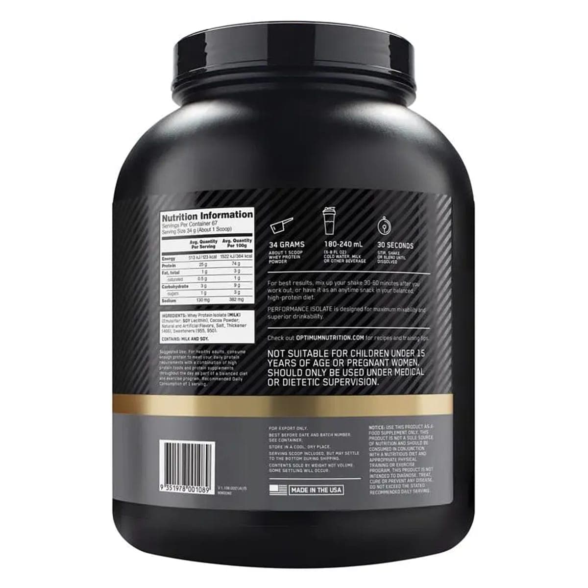 Thumbnail Optimum Nutrition Performance Isolate Protein Chocolate 2.28Kg