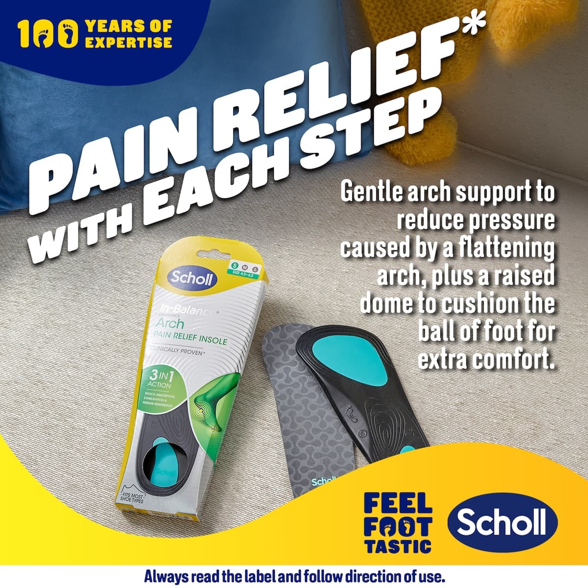 Thumbnail Scholl In-balance Arch Pain Relief Orthotic Insole Medium 1 Pair