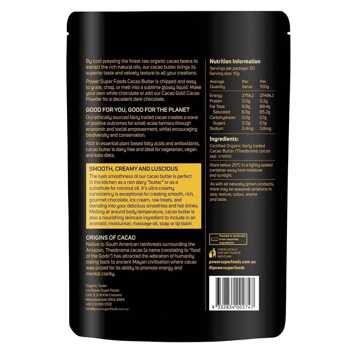 Thumbnail Power Super Foods Certified Organic Cacao Gold Butter Chunks 500g