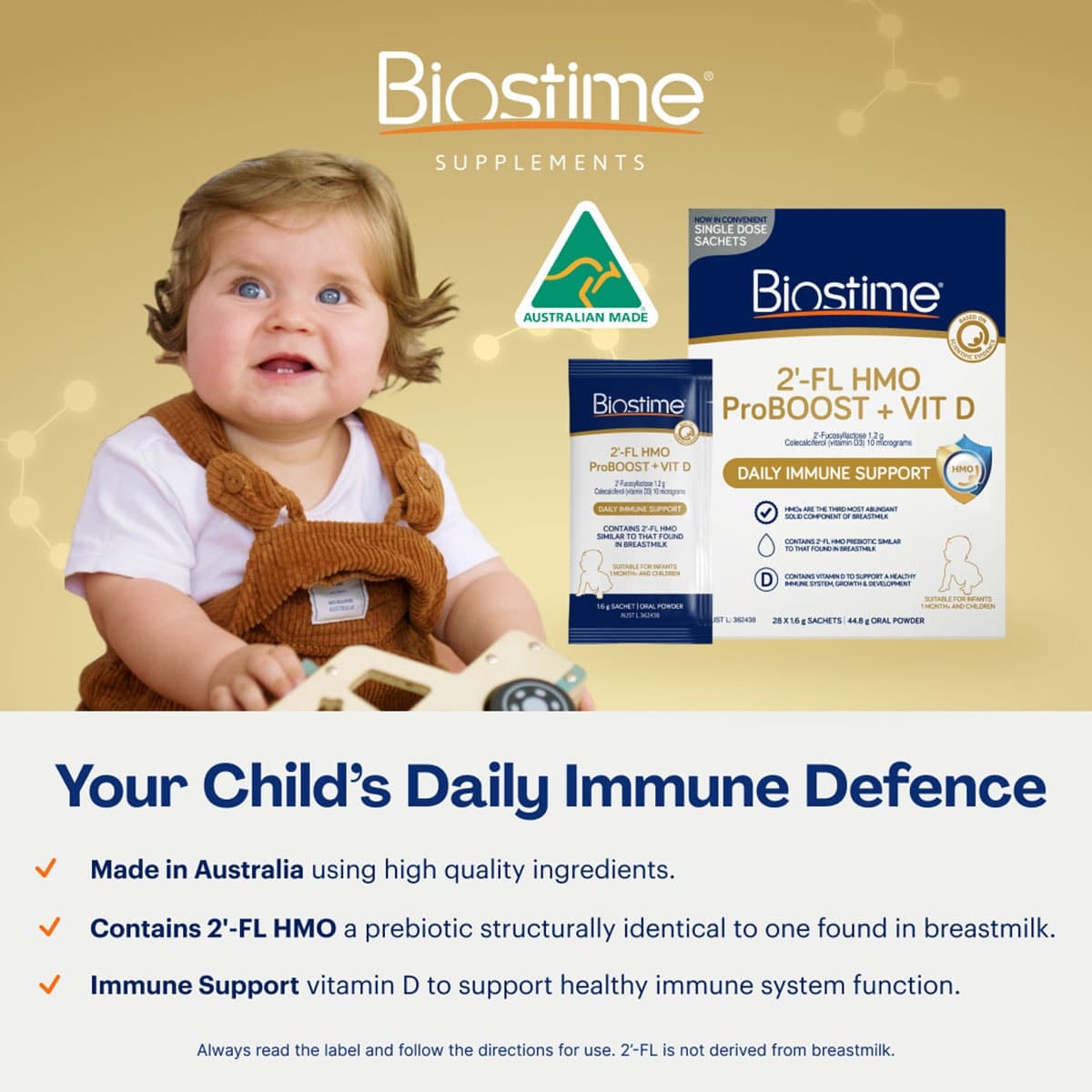 Thumbnail Biostime 2 FL HMO Proboost+Vitamin D Powder 28 x 1.6g Sachets