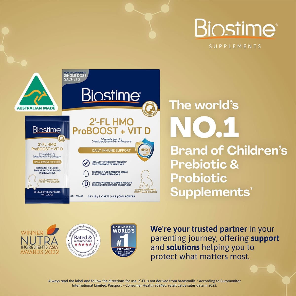 Thumbnail Biostime 2 FL HMO Proboost+Vitamin D Powder 28 x 1.6g Sachets