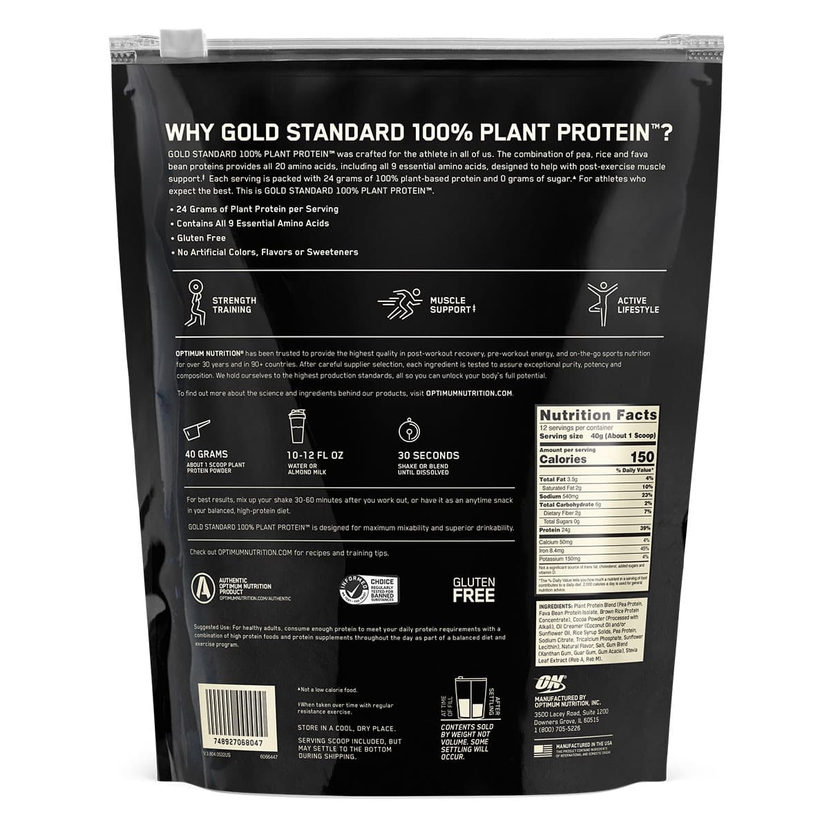 Thumbnail Optimum Nutrition Gold Standard Plant Protein Powder Chocolate 480g