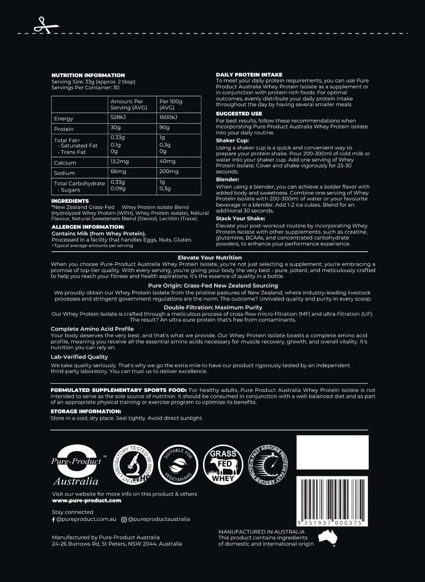 Thumbnail Pure Product Australia Whey Protein Isolate Chocolate 1kg