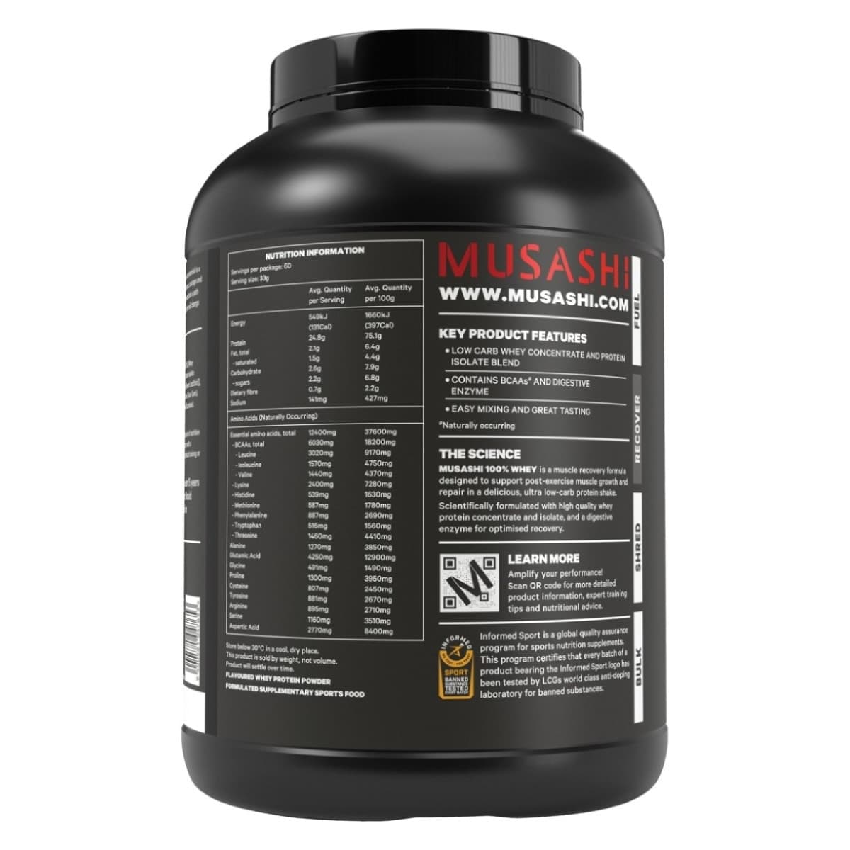 Thumbnail Musashi 100% Whey Protein Powder Chocolate 2kg