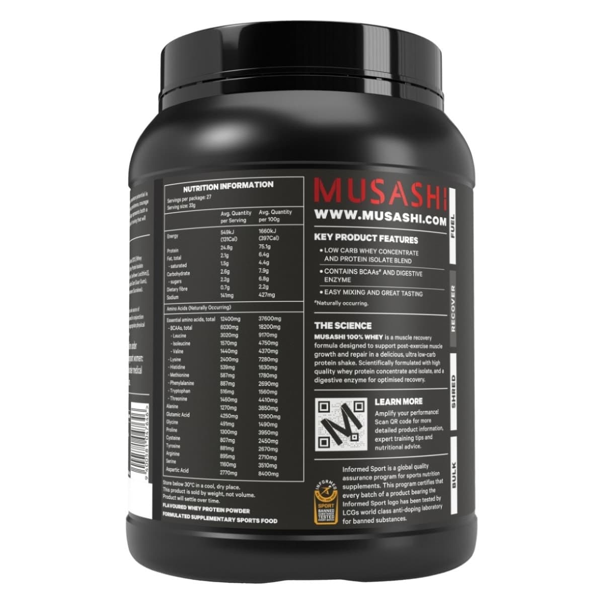 Thumbnail Musashi 100% Whey Protein Powder Chocolate 900g