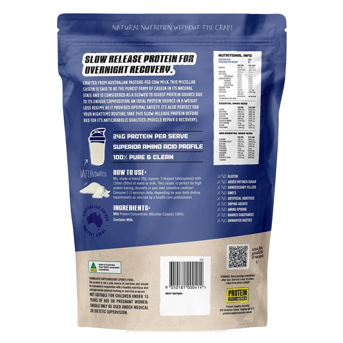 Thumbnail Protein Supplies Australia Micellar Casein Unflavoured 1kg