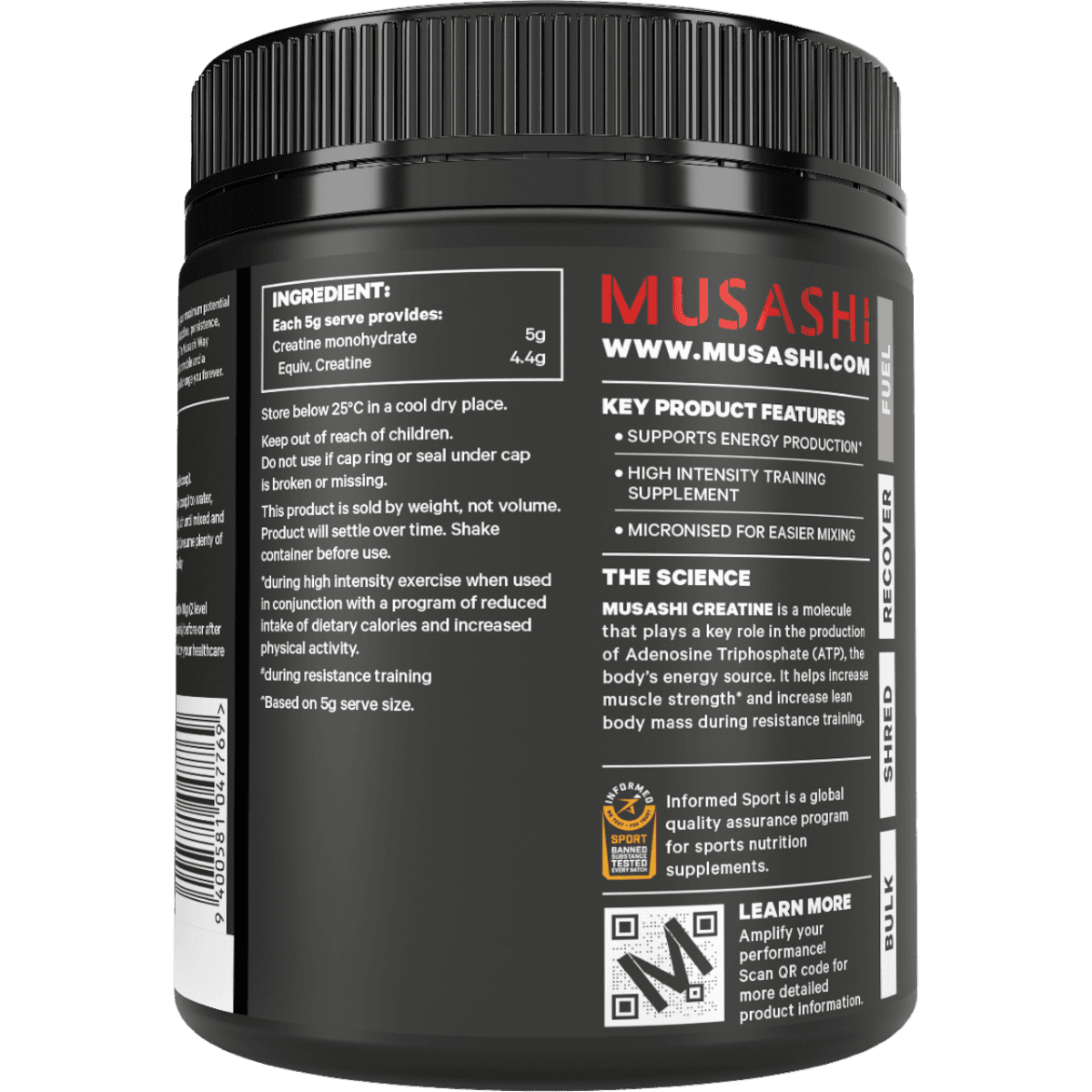 Thumbnail Musashi Creatine Monohydrate Unflavoured 350g