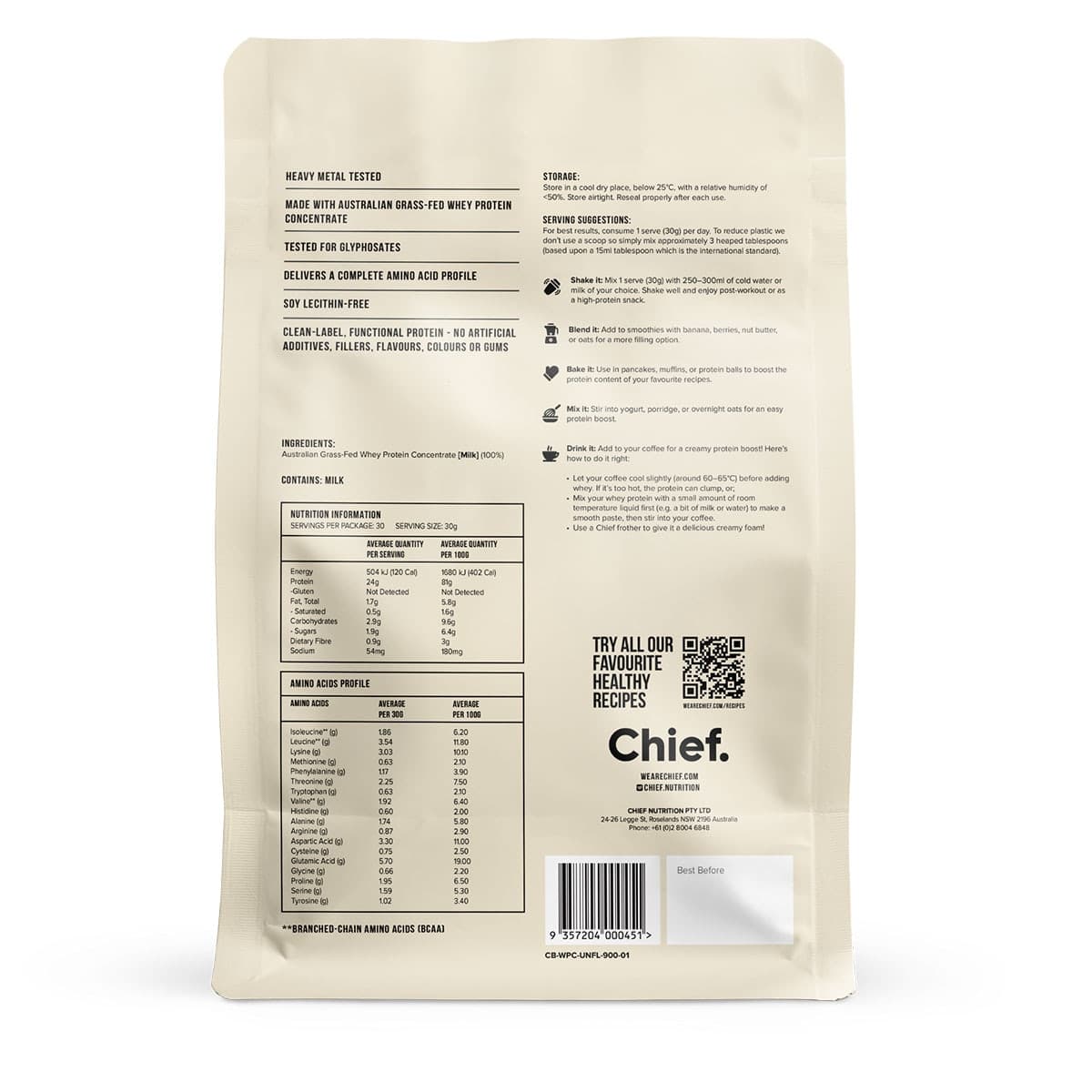 Thumbnail Chief WPC Powder Unflavoured 900g