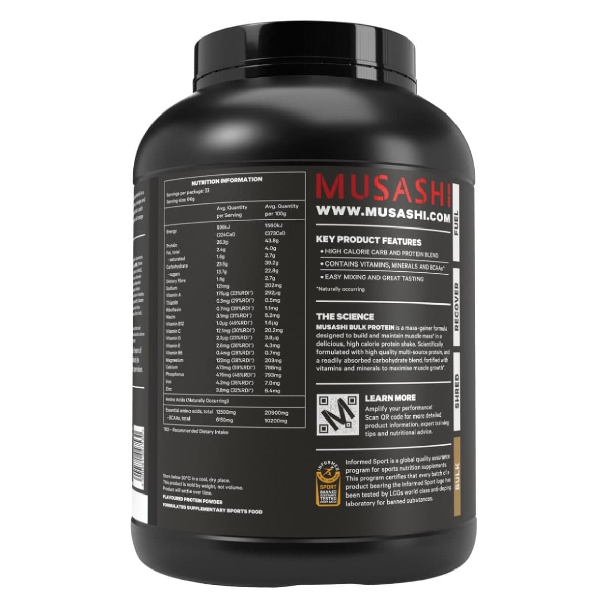 Thumbnail Musashi Bulk Protein Powder Chocolate 2kg