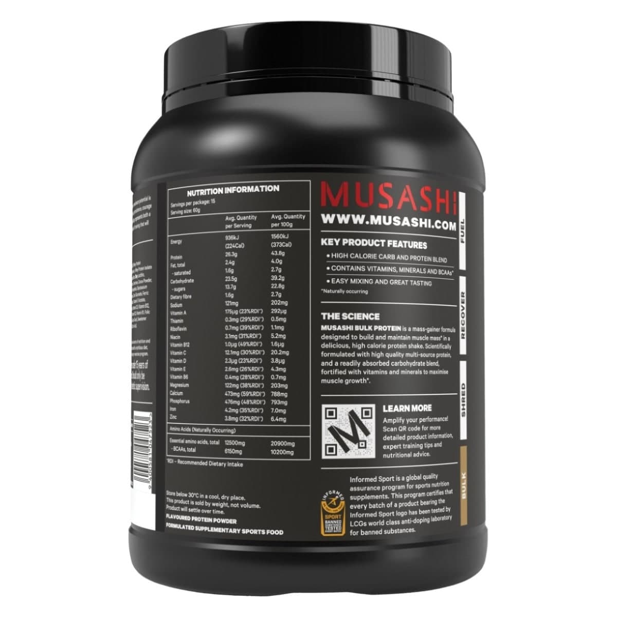 Thumbnail Musashi Bulk Protein Powder Chocolate 900g