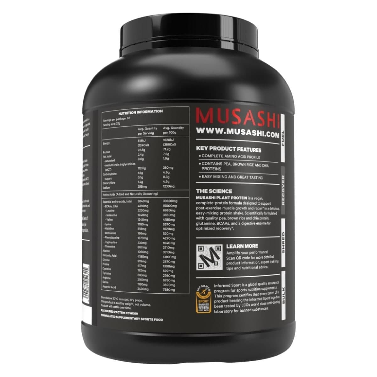 Thumbnail Musashi Plant Protein Powder Vanilla 2kg