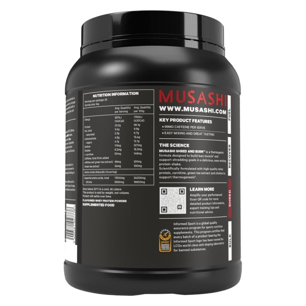 Thumbnail Musashi Shred & Burn Protein Vanilla 900g