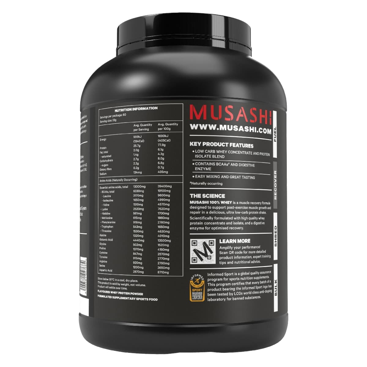 Thumbnail Musashi 100% Whey Protein Powder Vanilla 2kg