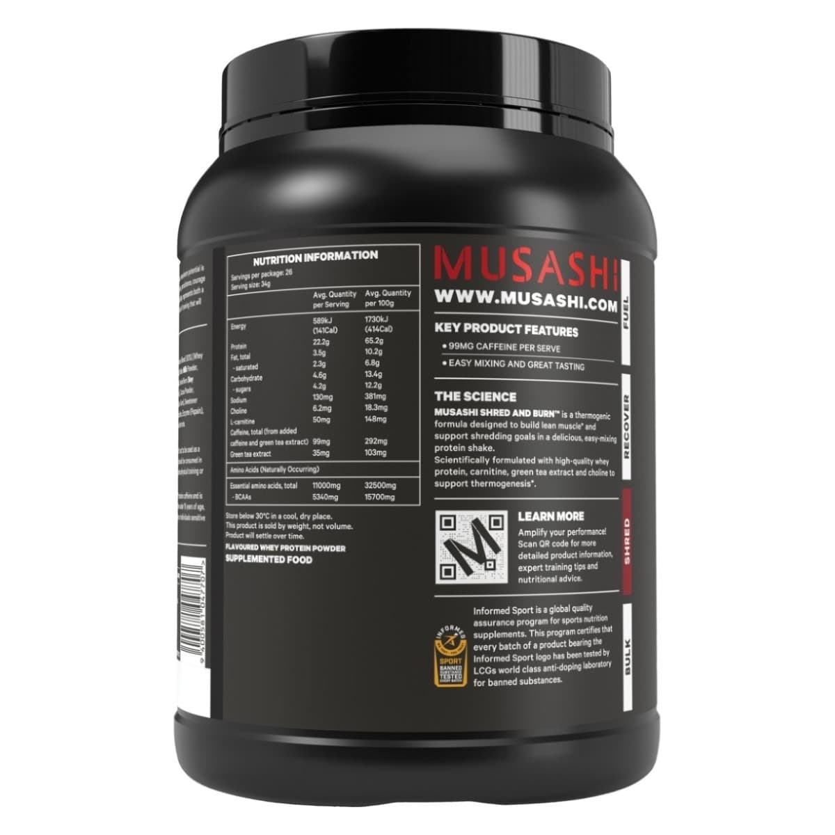 Thumbnail Musashi Shred & Burn Protein Powder Chocolate 900g