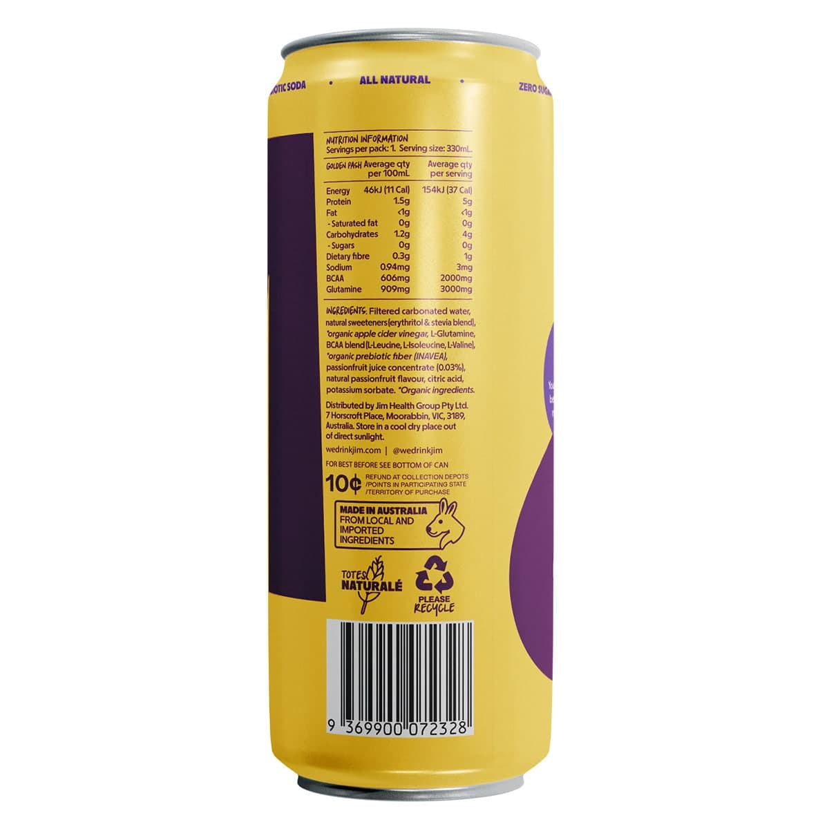 Thumbnail JiM Protein + Prebiotic Functional Soda No Sugar Golden Pash 330ml