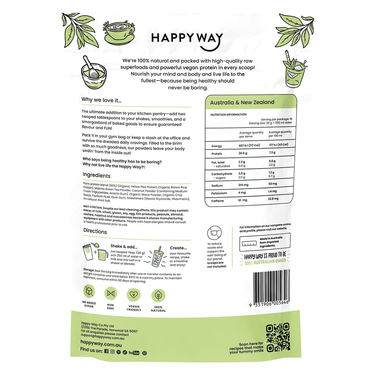 Thumbnail Happy Way Vegan Protein Powder Matcha Latte 500g