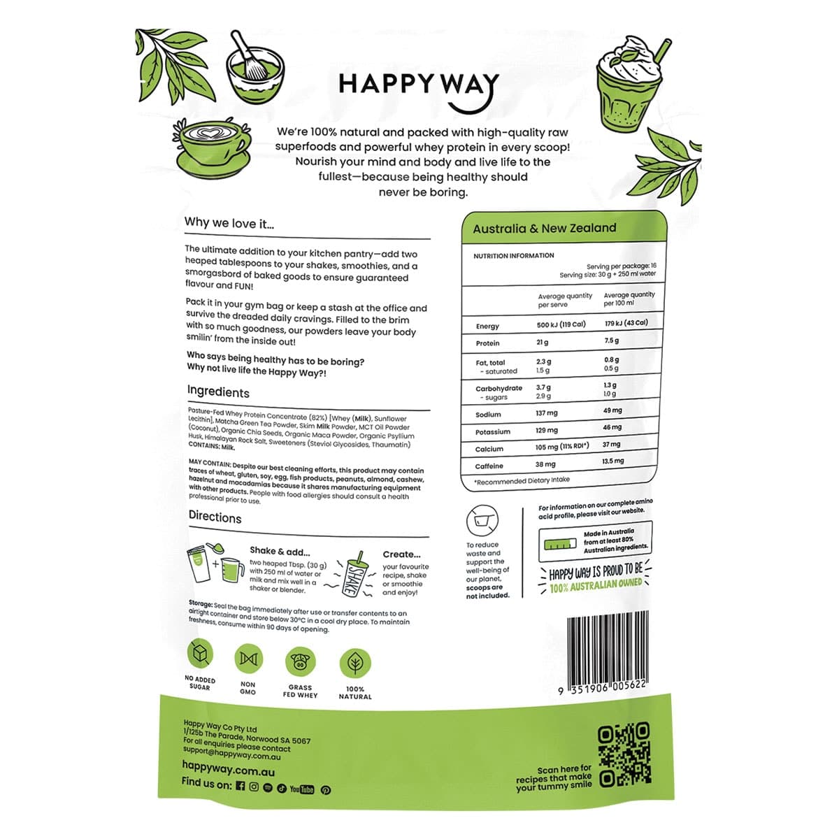 Thumbnail Happy Way Whey Protein Powder Matcha Latte 500g