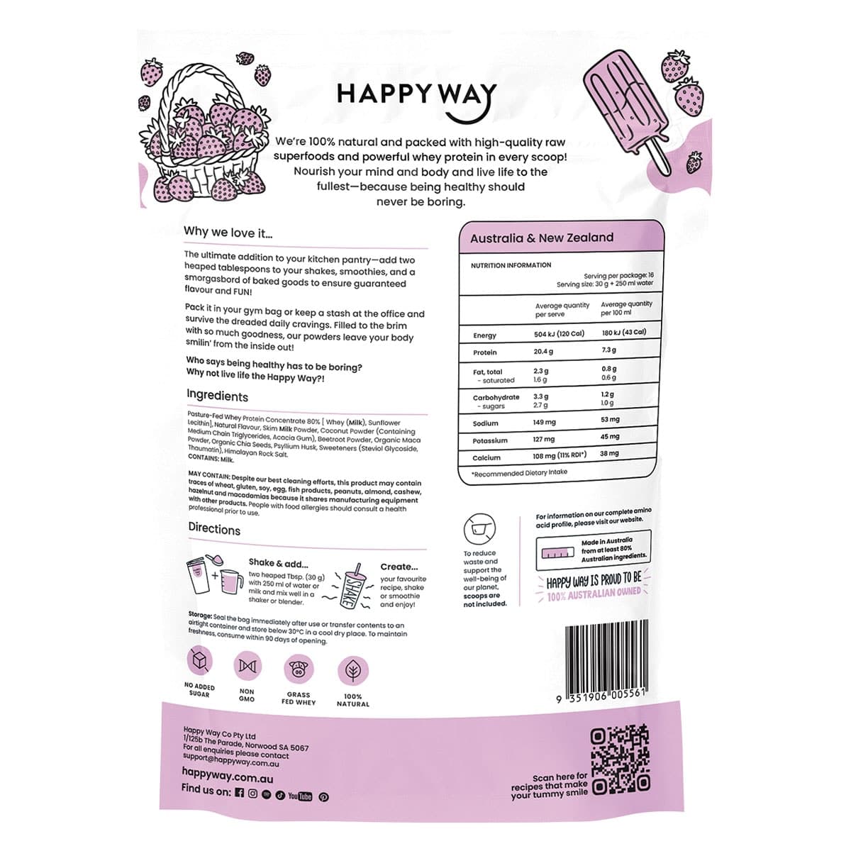 Thumbnail Happy Way Whey Protein Powder Strawberry 500g